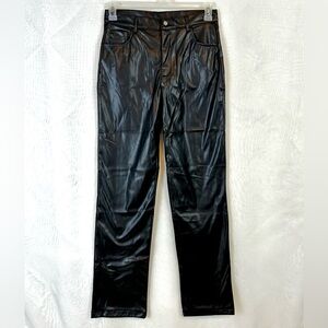 Woman’s Black Pleather Straight Leg High Rise Pants / Medium